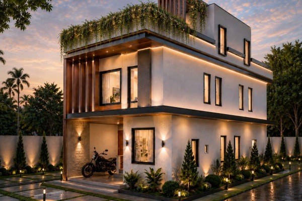 Modern residential apartment at chetpet with garden lighting